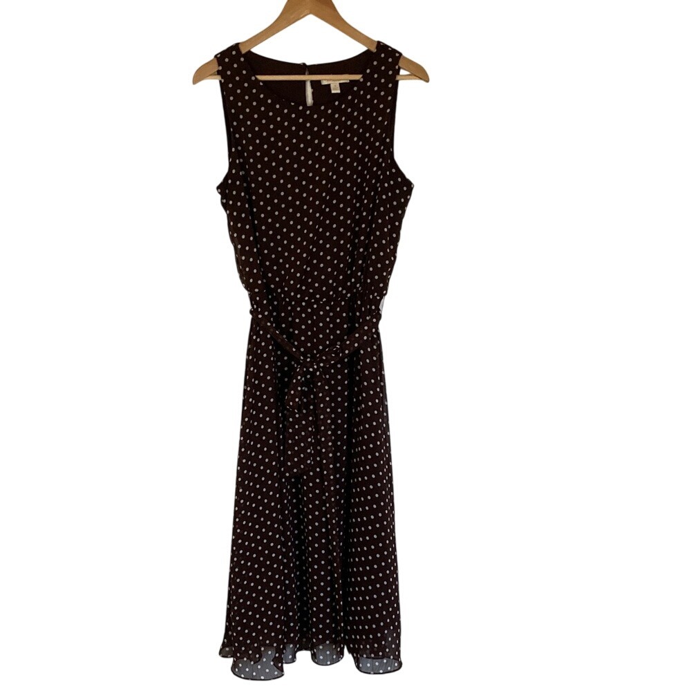 Prelude Womens Brown Sleeveless Polka‎ Dot Dress Size 12 Pretty Woman Classic